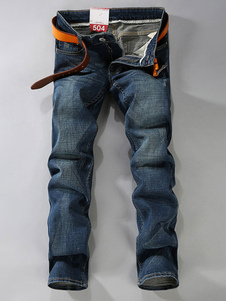 Bleu Denim branché Straight Jeans pour hommes