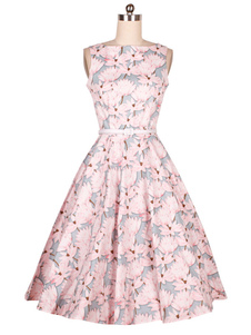 Robe fleurie Vintage multicolor impression volants tendance pour les femmes