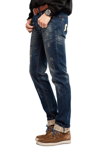 Bleu Denim beau Straight Jeans pour hommes