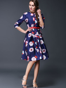 Ruffles Sash impression multicolore Flare robe pour femmes