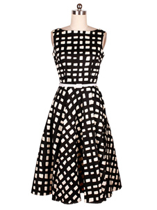 Deux tons Plaids volants robe Vintage pour femmes