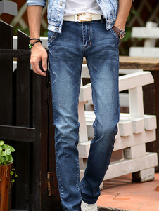 Bleu Denim confortable Straight Jeans pour hommes