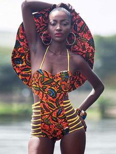 Maillot de bain multicolore impression découpe tendance en Nylon pour les femmes