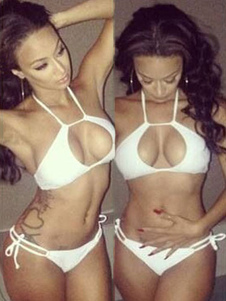 Blanc maillot Sexy buste ouvert de bain pour femmes