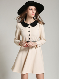 Sash abricot boutons évasée robe pour femmes