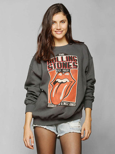 Gris foncé lettres & dessin animé en relief coton à capuche pour femmes