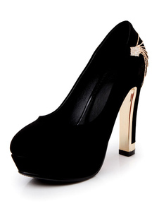 Plate-forme noir métal monogramme Suede soirée et mariées pompes pour les femmes