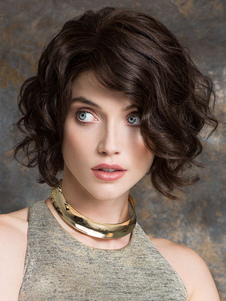 Perruque courte noire fibre bouclés pour femmes