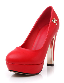 Détails en métal rouge plate-forme PU soirée et mariées pompes