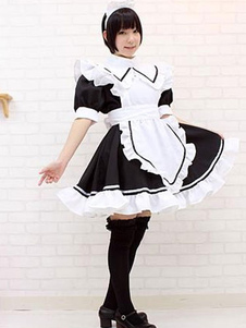Color Block Ruffles coton tendance Maid Costume pour femmes