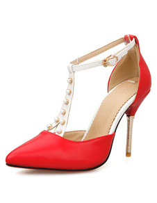 Red Rivets PU pointu Toe sandales pour femmes