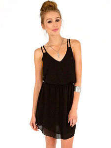 Black bretelles acétate robe d'été pour femmes