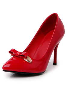Arcs rouges glacé PU pointu Toe Pumps pour femmes