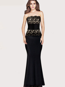 Maxi robe noire sans bretelles sirène Polyester pour les femmes