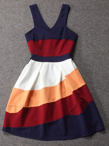 Rayures multicolores en coton mélange Flare robe pour femmes