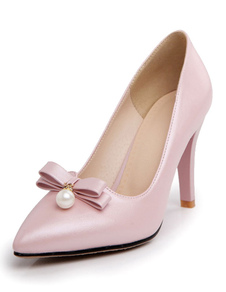 Perles roses Boucles PU pointu orteil talons hauts pour femmes