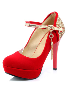 Rouge Sequins plate-forme monogramme Suede pompes mariée pour les femmes