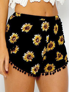 Coton imprimé Floral noir Shorts pour femmes