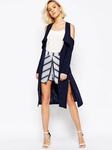 Bleu profond entaillé l'épaule froide acétate manteau pour femmes