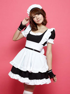 Color Block Ruffles coton Maid Costume pour femmes