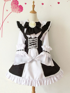 Color Block volants arcs fleurs coton Maid Costume pour femmes