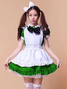 Costume de Maid coton multicolore volants arcs pour femmes