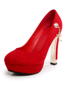 Plateforme rouge monogramme Suede perles pompes de soir et de mariée pour femmes