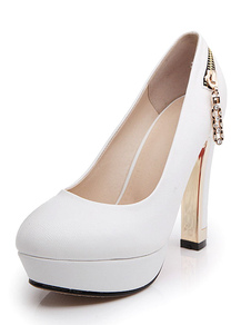 Fermeture à glissière blanc PU plate-forme pompes pour les femmes
