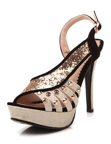 Multicolor paillettes cloutés Peep Toe paillettes nuptiale sandales pour femmes