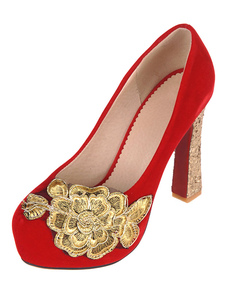 Plateforme rouge monogramme Suede brodé pompes soirées & nuptiales