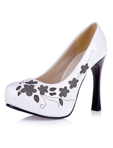 Blanc impression PU plate-forme pompes pour les femmes