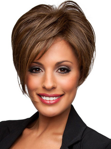 Perruque courte fibre droite brun pour femmes