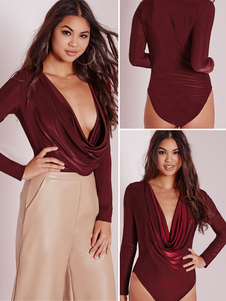 Jumpsuit acétate Bourgogne décolletée volants pour femmes