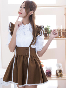 Color Block s'incline coton Maid Costume pour femmes