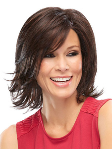 Brun foncé boucles courtes fibres moyennes perruque pour femmes