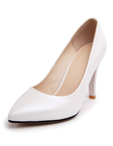 PU blanc bout pointu talons pour femmes