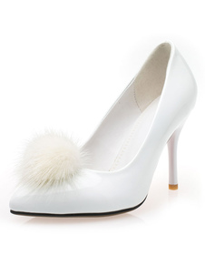 Duvet blanc PU pointu orteil pompes pour les femmes