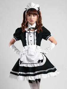 Color Block volants arcs coton mignon Maid Costume pour femmes