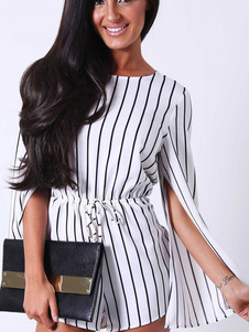 Blanc découpe des bandes coton mélange barboteuse pour les femmes