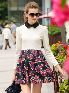 Impression bicolore Ruffles robe évasée Chic pour les femmes