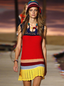 Mélange multicolore Tricot coton tissé robe Bodycon pour femmes