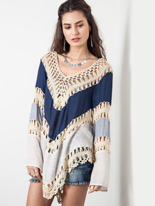 Robe courte de mélange coton multicolore de filets pour les femmes