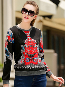 Coton imprimé Floral noir Blend capuche pour femmes