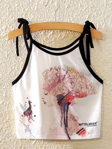 White bretelles coton impression Camis pour femmes