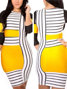 Rayures multicolores acétate Bodycon Dress pour femmes
