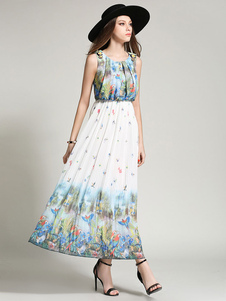Multicolor impression occasionnels en mousseline de soie robe Maxi pour les femmes