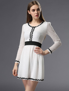 Sash blanc coton Chic mélange Flare robe pour femmes