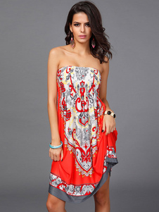 Multicolore imprimé géométrique sans bretelles Stretch robe d'été pour femmes