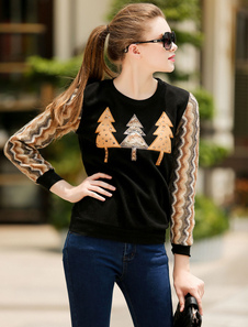 Les arbres bicolores impression coton mélange Hoodie pour les femmes