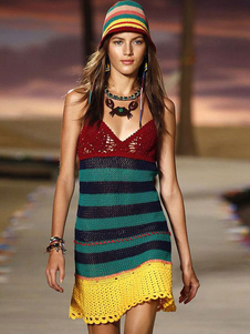 Mélange multicolore coton tricoté robe Bodycon pour femmes